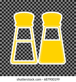Salt and pepper sign. Vector. Yellow icon with white contour on dark transparent background.