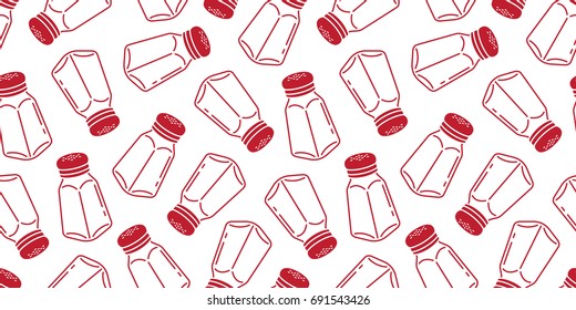 Salt pepper sugar bottle shaker Vector doodle seamless pattern wallpaper background