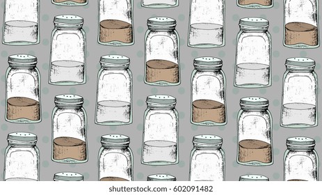 Salt and pepper vector Illustration vintage sketch style pattern