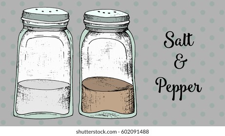 Salt and pepper vector Illustration vintage sketch style