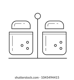 Salt and pepper vector line icon isolated on white background. Kitchen stand for pepper and salt line icon for infographic, website or app.
