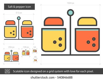 Icono de línea vectorial de sal y pimienta aislado en fondo blanco. Icono de línea de sal y pimienta para infografía, sitio web o aplicación. Icono escalable diseñado en un sistema de cuadrícula.