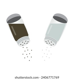 Vectores de sal y pimienta. Botellas de sal y pimienta. Icono de agitador de vidrio transparente.
