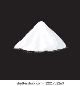 Salt Pile. White Sugar Powder Heap Vector Illustration On Black Background