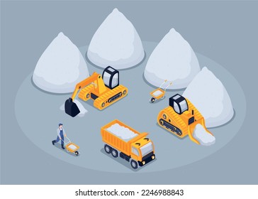 Salt production concept with manufacture symbols isometric vector illustration