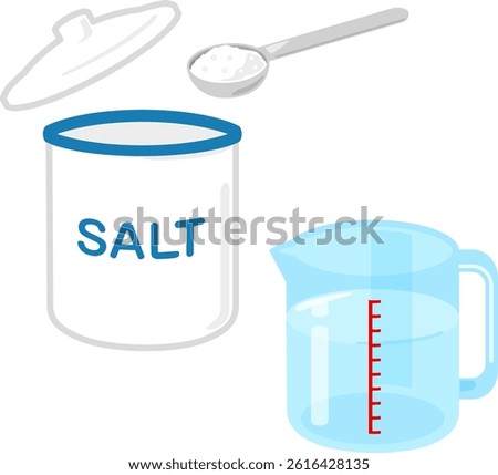 Salt scooped into a measuring spoon and water in a measuring cup