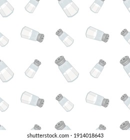 Salt Shaker Emoji Pattern. Season Food Seamless Background Symbols. Silhouette Emoticon Restaurant Design Vector.