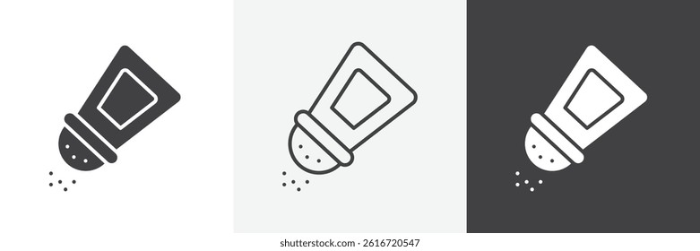 Salt shaker flat and liner vector icons set