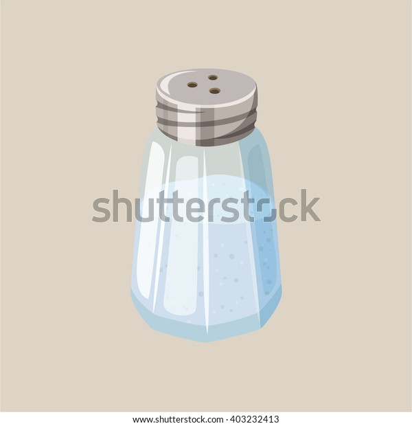 Salt\
shaker. Glass cellar. Baking and cooking ingredient. Cartoon vector\
illustration. Food seasoning. Kitchen utensils\
