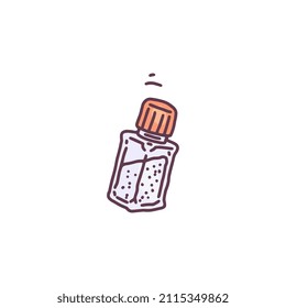 Ilustración vectorial de color con estilo de doodle dibujado a mano con agitador de sal aislado en fondo blanco. Cocina de vajilla salina y sazonador para sazones de comida y mesa.