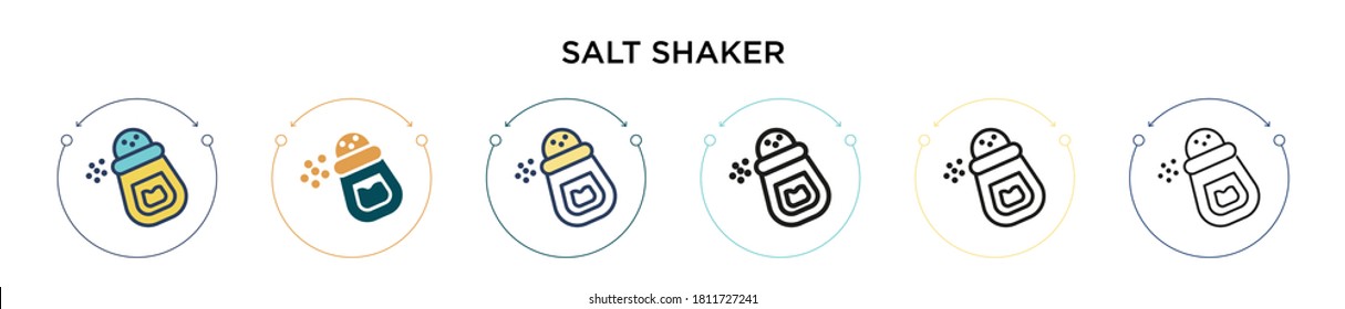 Salt-Shaker-Symbol in gefüllter, dünner Linie, Umriss- und Strichform. Vektorgrafik zweier farbiger und schwarzer Salzstreuer-Vektorsymbole kann für mobile, iPhone-, web-basierte