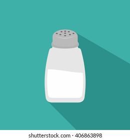 Salt shaker icon in flat style isolated on background.  Baking and cooking ingredient. Food seasoning. Kitchen utensils salt shaker. Vector illustration