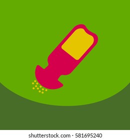 Salt shaker icon in flat style isolated on color background. Baking and cooking ingredient. Food seasoning. Kitchen utensils salt shaker. Vector illustration