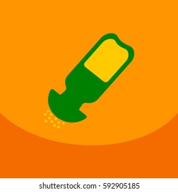 Salt shaker icon in flat style isolated on color background. Baking and cooking ingredient. Food seasoning. Kitchen utensils salt shaker. Vector illustration