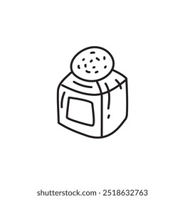 Salt shaker icon with label, kitchen utensils clipart, simple black and white drawing