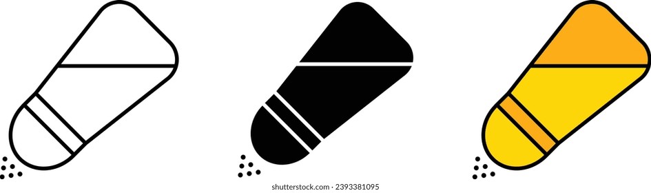 Salt shaker icons collection lined, isolated and colored version. Vector illustration