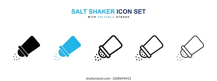 Salt shaker icons graphics set in black and blue colors