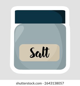 Salt Shaker Jar Sticker. Cartoon vector illustration sticker of a square salt shaker with a lid, ideal for kitchen, cooking, and food themes