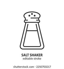Icono de la línea del agitador de sal. Signo vectorial de bodega de sal. Símbolo de especias. Trazo editable.