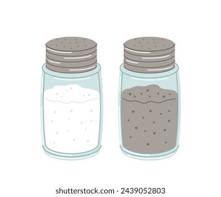 Salt shaker with salt and pepper isolated on white background. Kitchenware flat