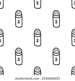 Agitador de sal padrão sem costura doodle vetor no fundo branco