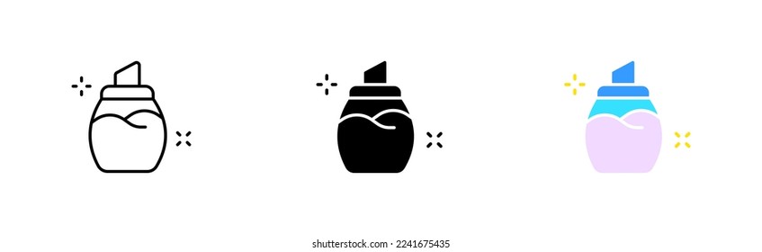 Salt shaker set icon. Sugar, Sweetness, sugar cubes, coffee, quality mark, saucepan, cup, flour. Dessert concept. Vector icon in line, black and colorful style on white background
