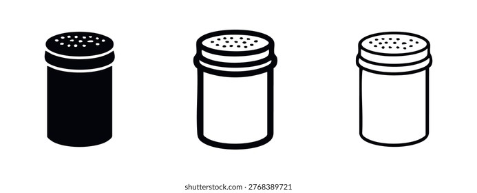 Salt shaker or spice bottle icon set, cooking seasoning symbol
