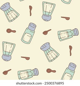 Salt Shaker Spoon Vector Seamless Pattern illustration for Print, Wallpaper, Decoration.