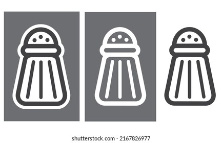 Salt shaker in three different versions, icon, vector, sticker.