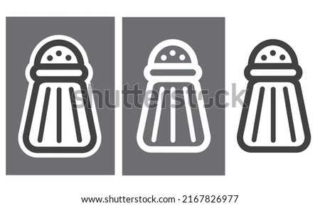 Salt shaker in three different versions, icon, vector, sticker.