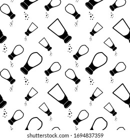 Mostrador de sal sin fisuras. Los iconos de las botellas de especias con el estiramiento de polvo aislado sobre fondo blanco. Ilustración vectorial.
