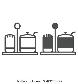 Salt and spices tray line and solid icon, cooking concept. Vector graphics. Salt and pepper sign on white background, outline style icon for mobile or web design