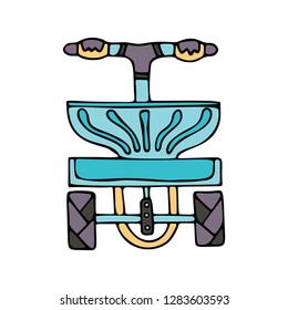 A salt spreader picture in doodle style, colored. Fine for ice and snow removal services promotion, articles abot de-icing equipment and snow clearing work.