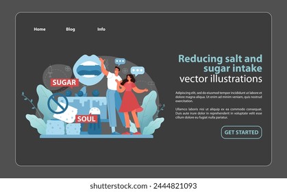 Salt and Sugar Reduction Concept. Dynamic illustration focusing on the positive health impact of minimizing salt and sugar in our diets. Flat vector illustration.