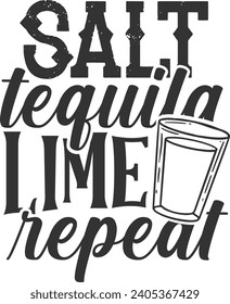 Salt Tequila Lime Repeat - Shot Glass Illustration