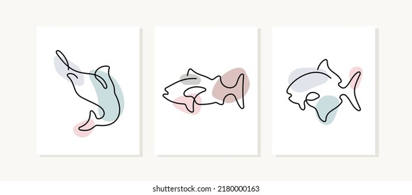 Salt Water Fish Continuous Line Posters.