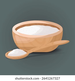 Salt in wooden bowl and spoon design illustration