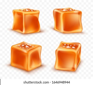Salted Caramel Candies Isolated On Transparent. Vector Realistic Illustration