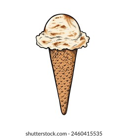 Salted caramel ice cream cone, Homemade caramel no churn ice cream cones hand drawn