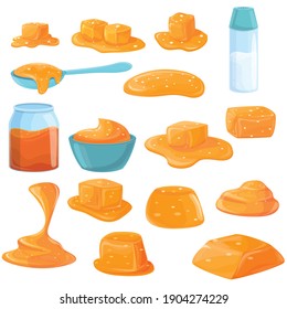 Salted Caramel Icons Set. Cartoon Set Of Salted Caramel Vector Icons For Web Design