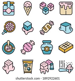 Salted Caramel Icons Set. Outline Set Of Salted Caramel Vector Icons Thin Line Color Flat On White