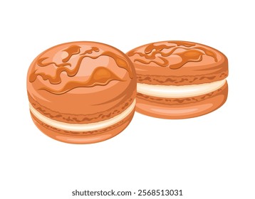 Salted Caramel macarons icon set vector illustration. Brown french macaroons icon vector isolated on a white background. Two Salted Caramel macaron drawing