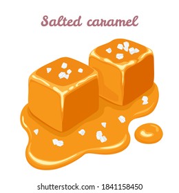 Salted caramel pieces isolated on white background. Vector illustration of sweets in cartoon flat style.