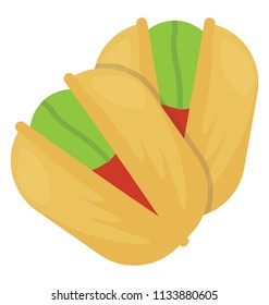 A salted and covered nuts in a shell, rich in taste depicting pistachio