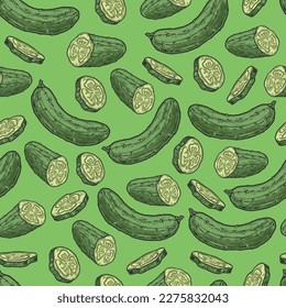 Salted cucumbers seamless pattern colorful with canned vegetables used for salads or sandwiches for packaging decorations vector illustration