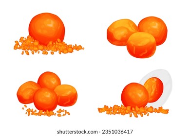 Salted egg yolk powder with salted eggs isolated on white background.Vector eps 10