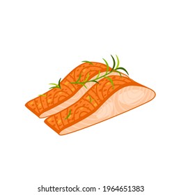 Salted fillet of salmon fish. Vector illustration cartoon flat icon set isolated on white background.