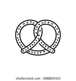 Salted German pretzel bakery icon, beer snack food isolated outline icon. Vector salty food on Oktoberfest or Munich festival, bavarian crispy pretzel bretzel in black and white. Pastry food product