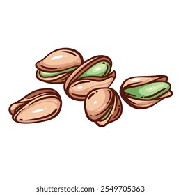 Salted pistachios pile line icon. Outline hand drawn dry green nuts in shell, roasted natural seeds for beer party in pub. Oktoberfest food snack mascot, pistachio heap color icon vector illustration