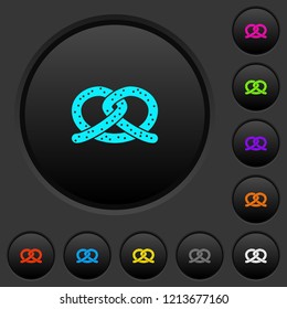 Salted pretzel dark push buttons with vivid color icons on dark grey background